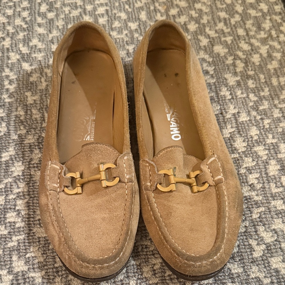 Women's Ferragamo Tan Suede Loafers